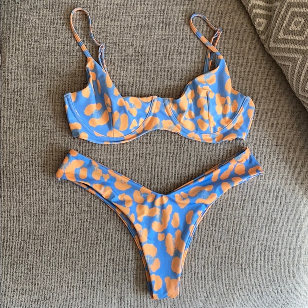 Orange and blue printed bikini